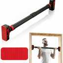 Pull Up Bar for Doorway - Adjustable No Screws Chin Up Bar for Home Gym, 440 LBS Max Load, with Level Meter & Anti-Slip Design for Strength Training,Red