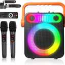 VTSGN Portable Bluetooth Karaoke Machine for Adults – PA System with 2 Wireless Microphones, Disco Lights, Perfect for Outdoor Parties & Family Gatherings