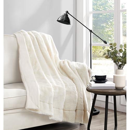 Vince Camuto Soft Faux Rabbit Fur Ivory 60x70 Throw in Gift Box