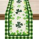 3 x XCHI Green Plaid Four-Leaf Clovers Shamrocks Horseshoes St. Patrick's Day Table Runner Table Decoration for Party Home Kitchen Dining Holiday Decor 13x90 Inch