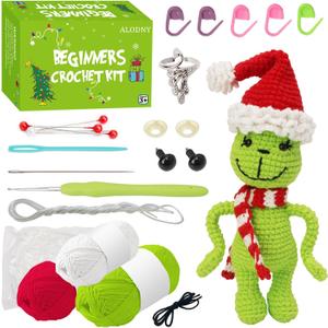 ALODNY Crochet Kit for Beginners,Christmas Crochet Kit for Beginners Adults,Knitting Kits Hooks Yarn Set with Step-by-Step Video Tutorials (Green)