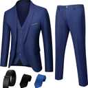 3 Piece Mens Suit, Slim Fit Stylish Jacket, Pants, Vest, 2 Ties, and Belt, Perfect for Weddings, Business and More (X-Large, Navy Blue)