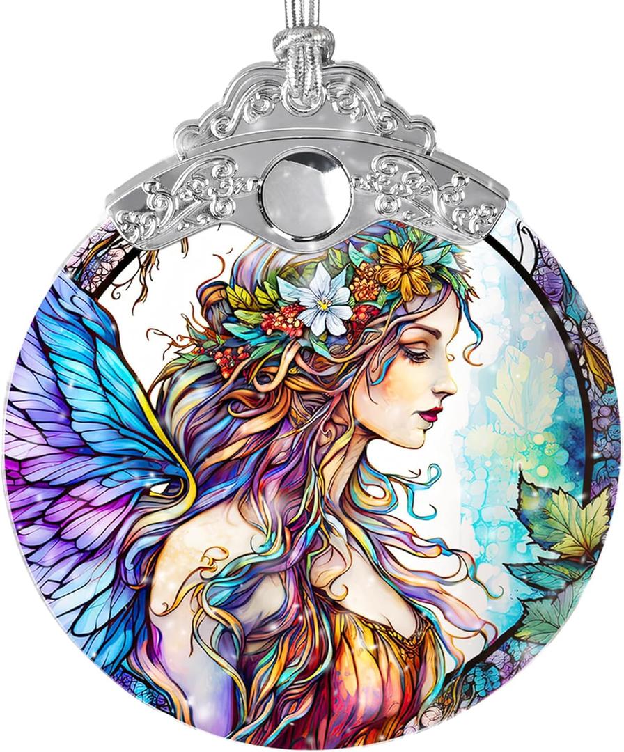 8 x Stained Glass Suncatcher, Jocidea Fairy Ornament, Christmas Ornaments, Holidays Ornaments, Christmas Tree Decor, Fairy Decor for Home, Fairy Gifts