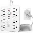 JouleLoom Power Strip Surge Protector with 8 Outlets, 4 USB and 2 USB C Ports, 5 Ft Extension Cord, Flat Plug, Wall Mount, Overload Protection Desk USB Charging Station for Home, Office（White）