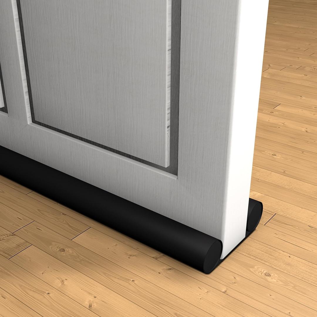 Under Door Draft Stopper 36" Cuttable Double Sided Door Sweep, Blocks Noise, Cold Air, Light, Dust, Smoke, Odor, Soundproof, Fits 30" 32" 36" Doors, Black, Foam & Leather (For doors  1.5" thick)