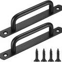 2 Pcs Barn Door Handles, Sliding Door Pull Handles, Stainless Steel Closet Cabinet Door Handles Pulls with Plates for Cupboard Cabinet Wardrobe Drawer Shed Pull Handles, 160mm/6.3 inch - Black