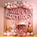 Pink birthday decorations for women ，happy birthday party decorations for girls，pink Fringe Curtain，happy birthday banner，happy birthday balloons，happy birthday balloon letters (HB-pink)