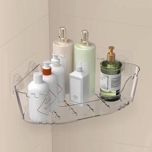 Acrylic Corner Shower Caddy, Strong Adhesive Shower Organizer Clear Wall Mounted Bathroom Shelf No Drilling Basket Rack for Bathroom Kitchen Dorm Toilet