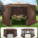 COBIZI 15x15FT Pop Up Gazebo Screen Tent Screen House for Camping, Screen Room with Mosquito Netting, Hub Tent Instant Screened Canopy with Carrying Bag and Ground Stakes, Brown