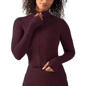 YITTY Active Women's Ultraluxe Full Zip Jacket, Athleisure, 4-Way-Stretch, Thumbholes (Medium, Burgundy)