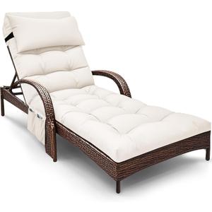 Outdoor Chaise Lounge Chair Cushion, Waterproof Outdoor Chair Cushions for Patio Furniture, 71 x 21 x 4 Inches Replacement Chaise Lounge Cushion with Ties (Cream)