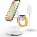 XooFly 3 in 1 Wireless Charging Station for Apple Devices, 15W Fast Wireless Mag-Safe Charger Stand with 20W Adapter for iPhone 17 16 15 14 13 12 Pro Max/Air/Plus/Pro/Mini,iWatch,AirPods (White)