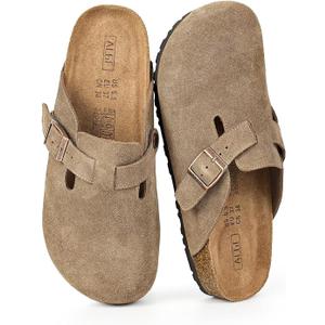 ALGF Women’s Genuine Suede Clogs for Women Slip-On Buckle Slides Women's Mules & Clogs Natural Rubber Cork Footbed Sandals Potato Shoes with Arch Support Size 8,5