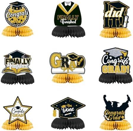 Kailinst 9Pcs Graduation Party Decorations Congrats Graduation Centerpieces 2025 Congrats Grad Table Decor Center Pieces Gold Black Congratulation Graduates School College University Celebration Decor