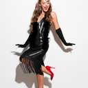 Tisancy 7 Pcs 1920s Women's Flapper Dress Sequin Dress Costume Headwear Earring Necklace Glove Stick Set and Long Feather Boa (Black, XS)