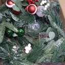 Valery Madelyn 9 Ft Pre-Lit Christmas Garland with Lights for Mantle, Lighted Outdoor Xmas Garland with Red Green White Balls Norfolk Pine for Stairs Fireplace Table Centerpiece Indoor Holiday Decor