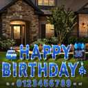 Yerliker 16 Pcs Happy Birthday Yard Signs with Stakes, 32.8 ft LED Lights, 42 Pcs Number Stickers, 13.4 Inch Letters Signs for Birthday Party Supplies Yard Lawn Outdoor Decoration(Royal Blue)