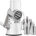 Geedel Rotary Cheese Grater Cheese Shredder with 5 Interchangeable Blades - Upgraded Rotary Grater Featuring Strong Suction Base for Cheese Shredding, Wavy Slicing, Nut Grinding, and Ice Shaving (White)