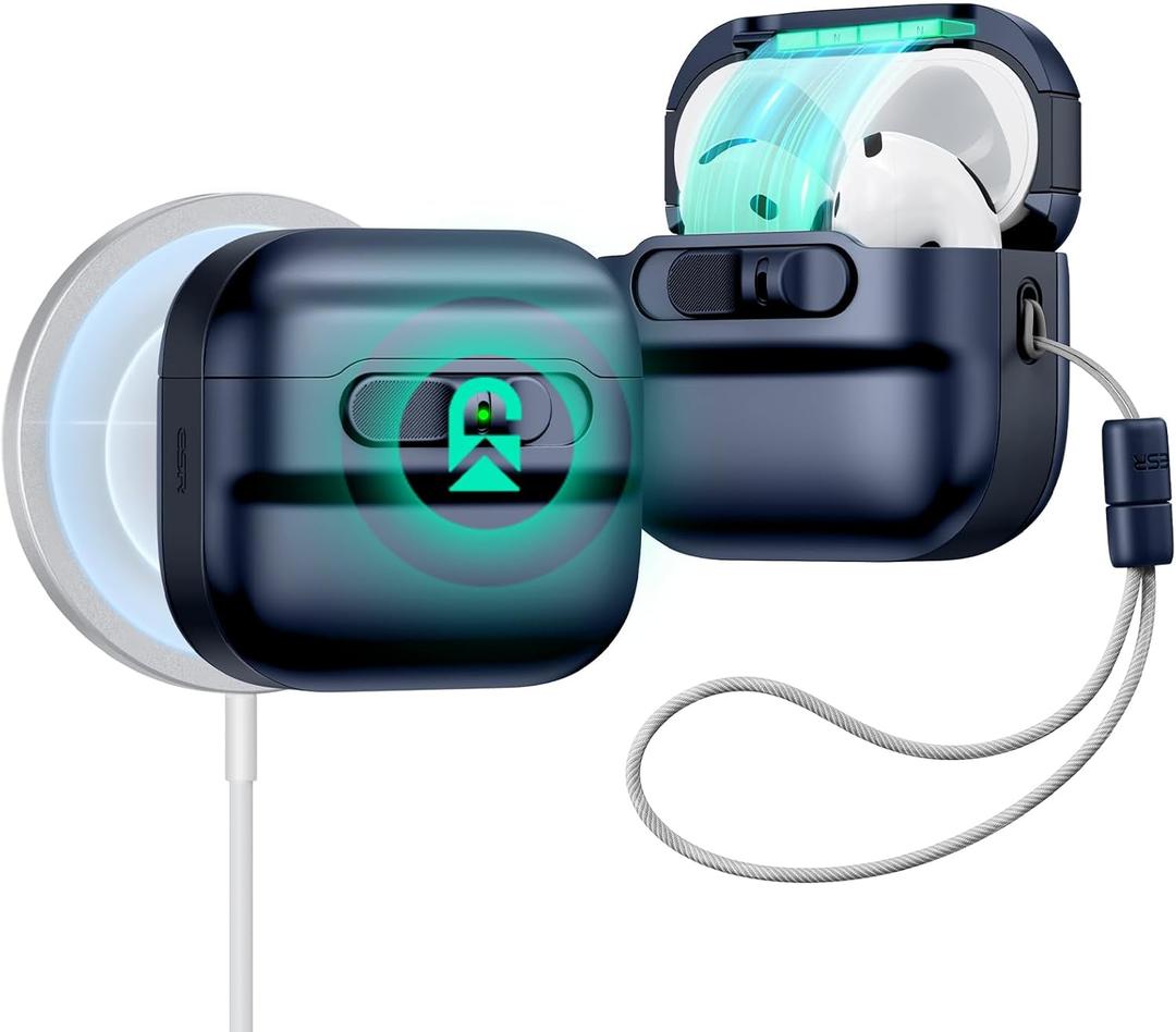 ESR for AirPods 4 Case, Compatible with AirPods 4 Generation Case (2024)(USB-C), MagSafe Compatible, Magnetic Lid Lock, Drop-Proof Protection Cover with Lanyard, Pulse Series, Blue