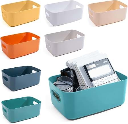 OWill 7 Pcs 2.1 L Plastic Storage Bins and Baskets for Efficient Home Classroom Organization Small Containers in Multicolour for Kitchen, Cupboard box, and Bathroom Organizer on Shelves and Tubs 