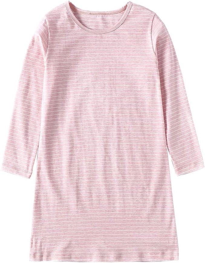Girl's Stripes Nightgowns Cotton Sleep Shirts Sleepwear Princess Nightdress (6-7 Years, Pink-long)