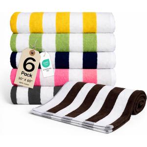 Salt Earth Cotton Striped Beach Cabana Towel, 6 Pack - 30"x60" Quick Dry Towels, Pool Essentials, Travel, Gym & Bathroom Towels, Oversized Beach Vacation Essentials(Multi - Colour/Multipack)