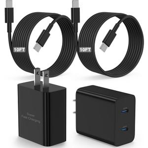 45W Super Fast Charger USB C, 2-Pack Dual Port Type C Charger Fast Charging,with 10/10FT Cable&Cord for Samsung Galaxy S25 Ultra/S24 Ultra/S23/S22/S21/S20+, iPhone16/15