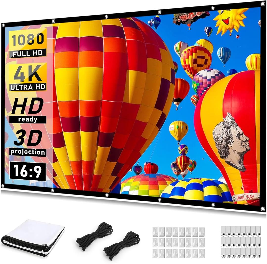 Taotique Projector Screen 120 inch, Movie Projector Screen 16:9 Foldable and Portable Anti-Crease Indoor Outdoor Projection Double Sided Video Projector Screen for Home, Party, Office, Classroom (120 inch-Upgraded)
