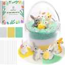 BRELANO Easter Craft Kit for Kids & Adults DIY Sand Candle Making Kit with Bunny & Egg Decor, Colored Pearled Candle Sand, Cotton Wicks & Egg-Shaped Glass Jar, Easter Gift Set & Spring Home Decor