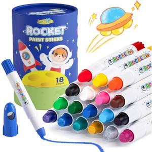 JUPITEARTH 18 Colors Rocket Tempera Paint Sticks with 120 PDF Coloring Pages, Quick Drying, Non-Toxic and Washable Paint Sticks for Kids and Students, Art Supplies for Drawing on Paper and Canvas