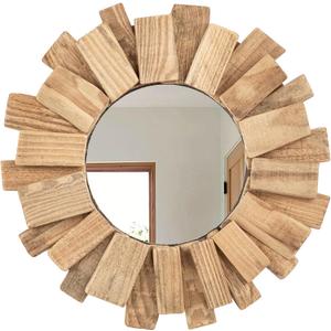 Rustic Driftwood Round Wall Mirror Natural Wooden Frame Decorative Mirror for Farmhouse Coastal Boho Home Dcor 12" Sizes for Bathroom, Living Room, or Entryway
