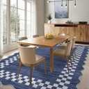 GarveeHome 4x6 Area Rug Small Washable Living Room Rug Scalloped Rug with Rubber Backing Stain Resistant Low Pile Dining Room Throw Carpet Modern Bordered Mat for Bedroom Kitchen, Blue