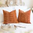 Brick Red Decorative Throw Pillow Covers 18X18, Set of 2, Boho Farmhouse Cushion Cover, Cozy Soft Accent Pillowcase for Couch Sofa Bed Living Room Home Dcor