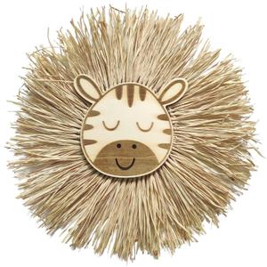 Lmbabter Boho Raffia Wall Decor Woven Straw Grass Round Wall Art with Animal Wall Hanging Flat Basket for Home Decor (Giraffe)