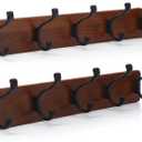 2PCS Coat Rack Wall Mount Coat Hooks Coat Hanger with 5 Hooks 2 Installation Over Door Hooks Wood Plank Hat Rack for Wall Hooks Hanging Coat Hat Jacketgt Mudroom Bathroom Entryway-Black