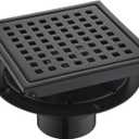 6 Inch Square Shower Drain with Flange,Matte BlackQuadrato Pattern Grate Removable,Food-Grade SUS 304 Stainless Steelwith Hair Strainer