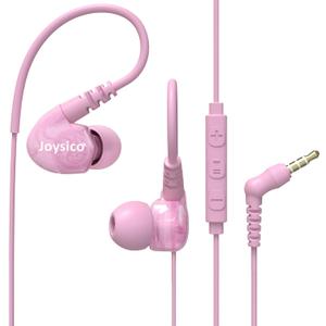 Sport Headphones Wired Over Ear in-Ear Earbuds for Kids Women Small Ears Comfortable, Earhook Earphones for Running Gym Workout, Wrap Around Ear Buds w Microphone & Case for Cell Phones Pink