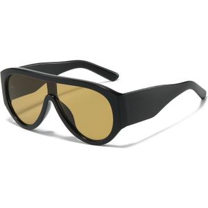 Mirkcittle Retro Trendy Aviator Sunglasses for Women Men Vintage 70s Thick Frame Sun Glasses Oversized Classic Stylish Shades (Black/Brown Lens)