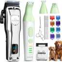 Dog Grooming Kit, Dog Clippers for Grooming for Thick Heavy Curly Coats, Professional Pet Paw Trimmer with Nail Grinder Low Noise Rechargeable Stainless Steel Hair Trimmer for Dogs Cats (Multicolor)