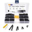 480pcs Wood Screws Assortment Kit, M3 M4 Small Screws Set, Phillips Drive Flat Head Self Tapping Screw, CabinetScrew, Black Wood Screws, 8 Sizes Short Screws Fasteners with 30pcs screwAnchorss