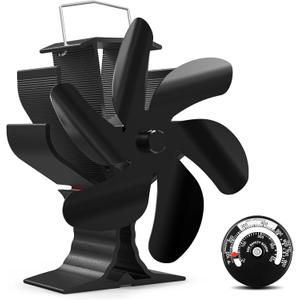 HIDALIFE Wood Stove Fan for Heater, Heat Powered Fireplace 6 Blades Fan with Bracket Compatible for Heater, Thermal Tent Heater Fan for Camping Propane Heater with Magnetic Thermometer