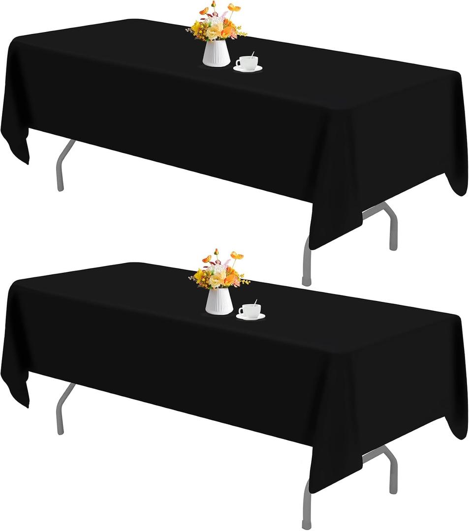 HAISIWLKJ 2 Pack 70 x 108 Inch Black Rectangle Tablecloth for 6 Foot Table Washable Reusable Outdoor Polyester Fabric Decorative TableCover for Dining Table, Buffet, Camping, Baby Shower, Party