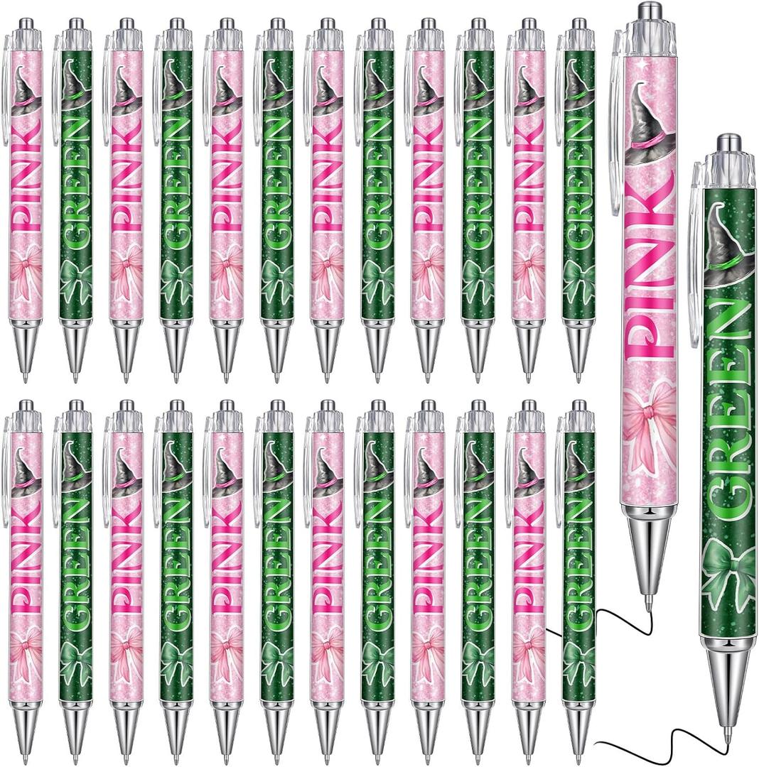 Sayglossy 24 Pcs Witch Pens Bulk Witch Themed Party Gifts Favors Pink and Green Gift Pens Set for Friends Girls Friendship Matching Office School for Party Supplies Decorations Gifts