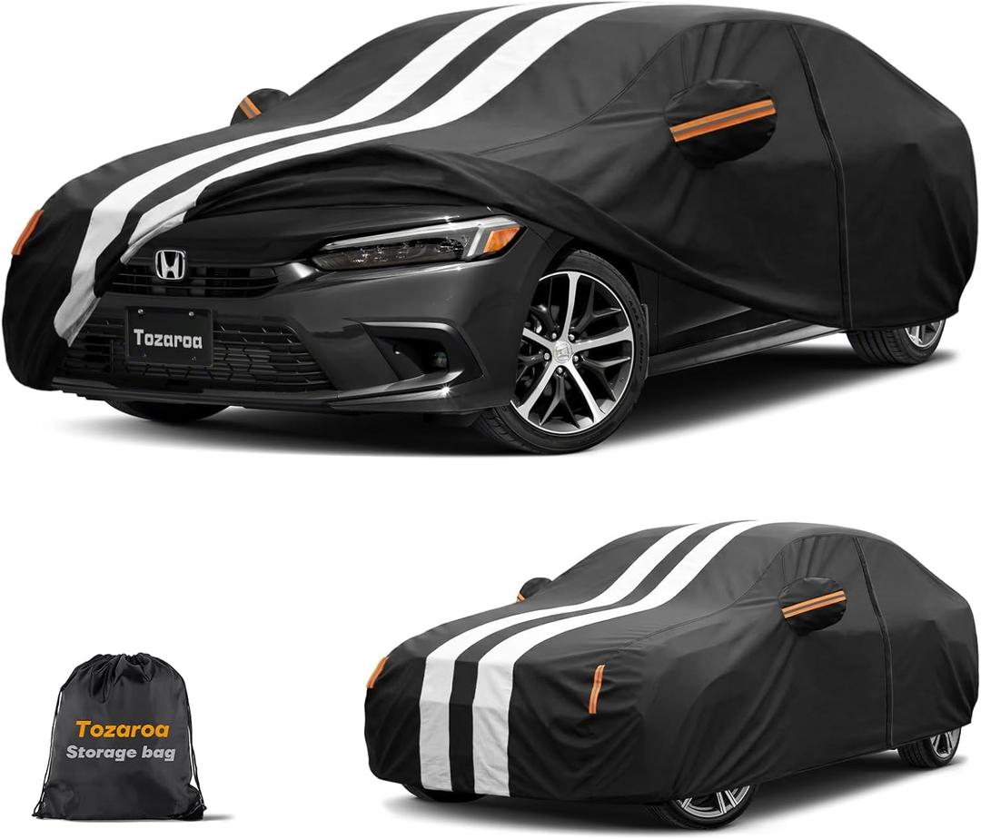 Multi-Layer Car Cover Custom Fit for Honda Civic (Type R) 2006-2026, 100% Waterproof All Weather for Automobiles, Gift with Towel, Heavy Duty Car Covers for Rain Sun UV Protection with Door Zipper.