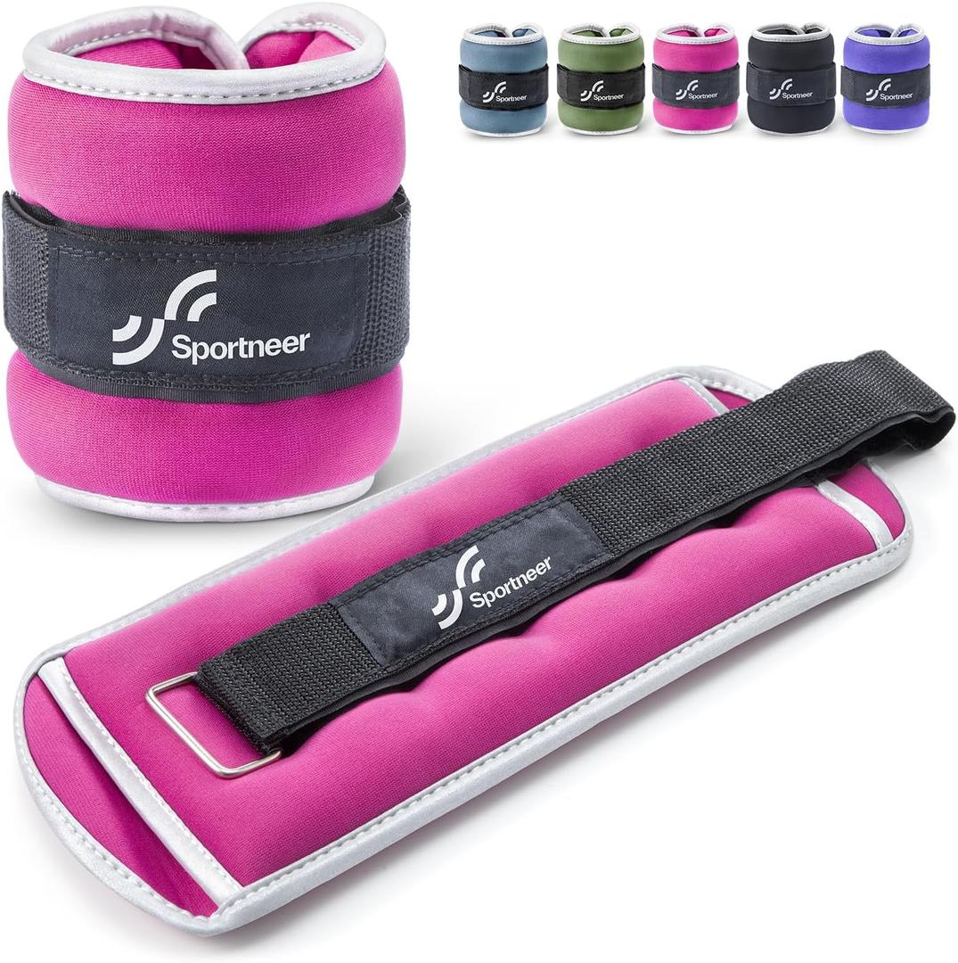 Sportneer Ankle Weights Wrist Weights Pair of 1/2/4/6/10 LBS for Men Women Kids Strength Training Wrist and Ankle Weights Set with Reflective Strips for Dancing Running Walking Fitness Workout Gym (Pink)