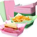 Blushtier 50 Pcs Green and Pink Party Decoration Pink and Green Food Trays Deli Paper Disposable Food Boats for Witch Easter Princess Themed Birthday Party Supplies, Serving 50 Guests