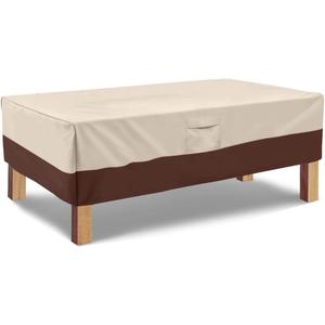 Vailge Rectangular Coffee Table Cover - Outdoor Lawn Patio Furniture Covers with Padded Handles and Durable Hem Cord - Heavy Duty and Waterproof,Fits Large Rectangular Coffee Table (Beige & Brown)  48''L x 28''W x 13''H
