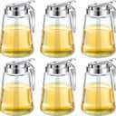 Mimorou Syrup Dispenser Set of 6 Glass Bottle Honey Maple Syrup Pitcher with Retracting Spout Plastic Lid Containers for Restaurants Sugar Pancake Coffee, 12 oz