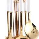 AQUAX Stainless Steel kitchenware seven Pieces Set (White Gold).Cooking Utensils 7 pcs Set with hanging shelf .Include Slotted Spoon, Slotted Spatula, Large Spoon, Soup Ladle, Spatula, Pasta spoon.