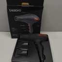 TREZORO Professional Hair Dryer, Ionic Ceramic Tourmaline Technology, 2000W Fast Quiet Drying, with Narrow & Wide Concentrator Nozzles, 3 Heat & 2 Speed Settings, Cool Shot Button, Black